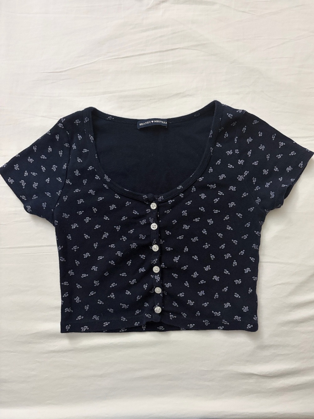FREE W/OTHER PURCHASE - Brandy Melville Navy Blue Floral Button Crop Top